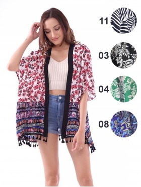 Summer Pattern Print Kimono W/ Tassel Detailing
